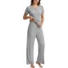 GYS Bamboo Viscose Pajamas for Women Set, 2 Piece Buttery-soft Loungewear Pjs Set, Comfy V-Neck T-shirt and Pants Outfits(Heather Grey)
