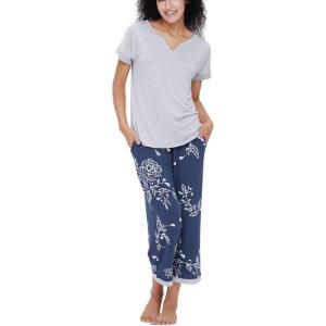 GYS Bamboo Pajamas Set for Women Soft Short Sleeve Tops with Capri Pants Sleepwear Printed Pjs Lounge Set(A – Heather Grey)