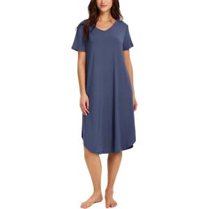 GYS Bamboo Viscose Nightgowns for Women Short Sleeve V Neck Night Shirts with Pockets(Blue Ice)