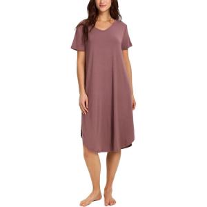 GYS Bamboo Viscose Nightgowns for Women Short Sleeve V Neck Night Shirts with Pockets(Mauve)