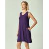 GYS Bamboo Viscose Nightgown for Women Cooling Summer Tank Nightshirt Soft Sleeveless Sleep Dress with Pockets(V Neck-deep Purple)