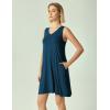 GYS Bamboo Viscose Nightgown for Women Cooling Summer Tank Nightshirt Soft Sleeveless Sleep Dress with Pockets(V Neck-ink Blue)