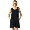 GYS Bamboo Viscose Nightgown for Women Cooling Summer Tank Nightshirt Soft Sleeveless Sleep Dress with Pockets(Crew Neck-black)