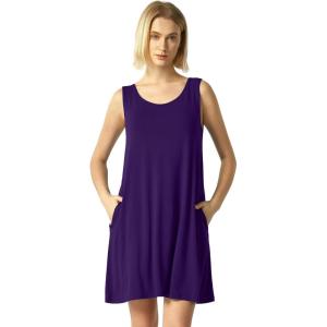 GYS Bamboo Viscose Nightgown for Women Cooling Summer Tank Nightshirt Soft Sleeveless Sleep Dress with Pockets(Crew Neck-deep Purple)