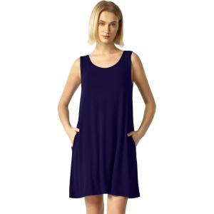 GYS Bamboo Viscose Nightgown for Women Cooling Summer Tank Nightshirt Soft Sleeveless Sleep Dress with Pockets(Crew Neck-navy)