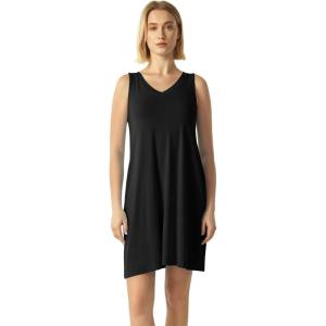 GYS Bamboo Viscose Nightgown for Women Cooling Summer Tank Nightshirt Soft Sleeveless Sleep Dress with Pockets(V Neck-black)