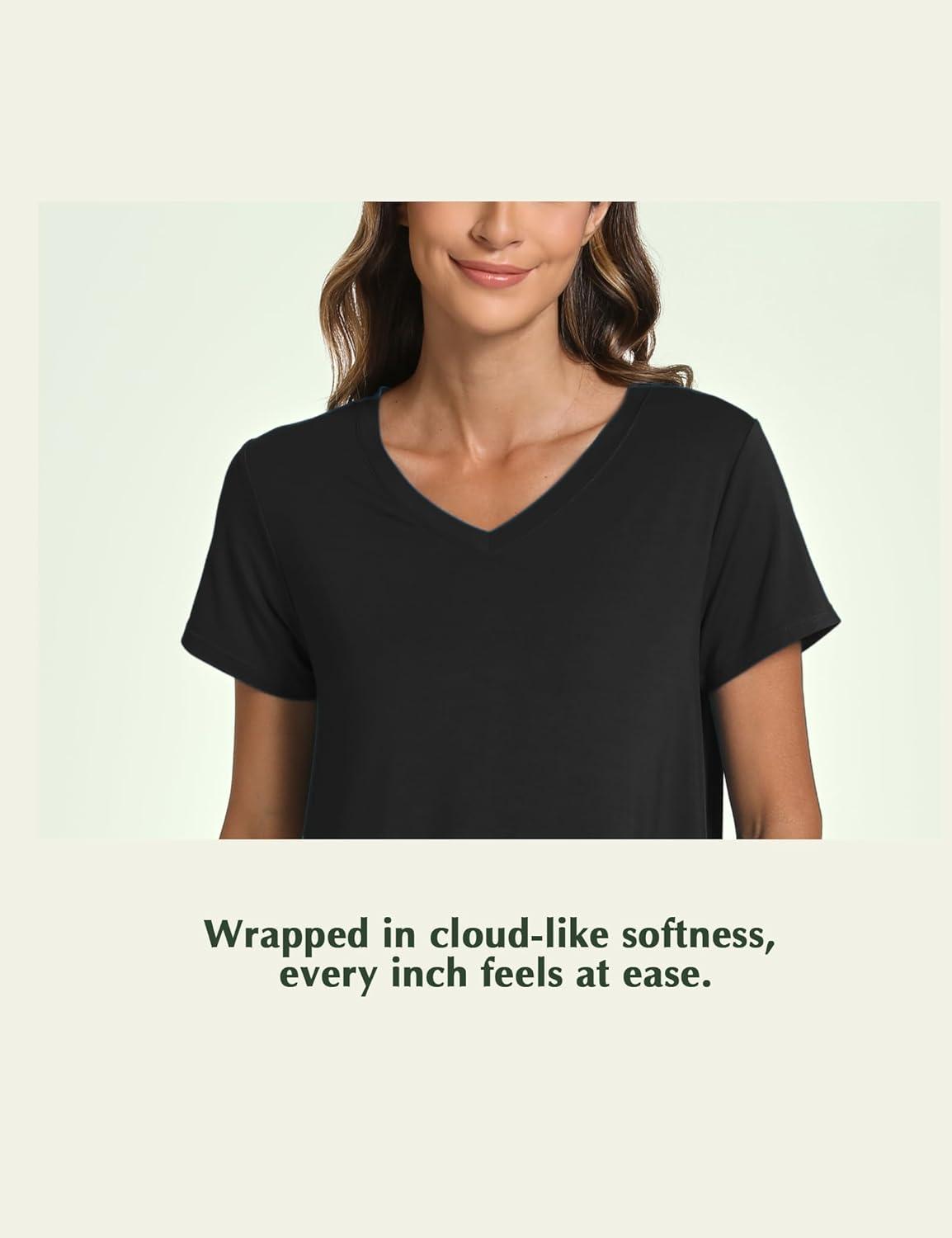 imageGYS Womens Bamboo Viscose Nightgown Soft Short Sleeve Sleep Shirts Cooling Summer Sleepwear DressBlack