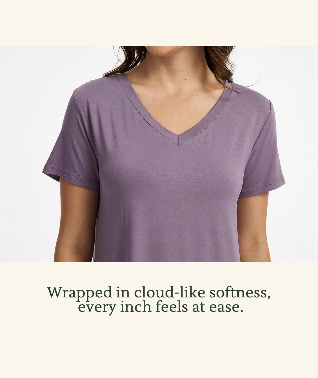 imageGYS Womens Bamboo Viscose Nightgown Soft Short Sleeve Sleep Shirts Cooling Summer Sleepwear DressViolet