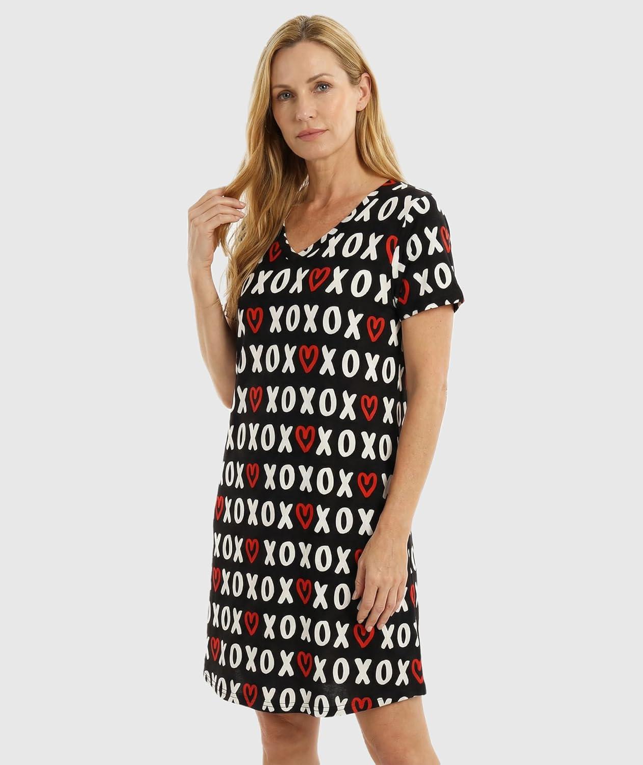 imageGYS Womens Bamboo Viscose Nightgown Soft Short Sleeve Sleep Shirts Cooling Summer Sleepwear DressXoxo