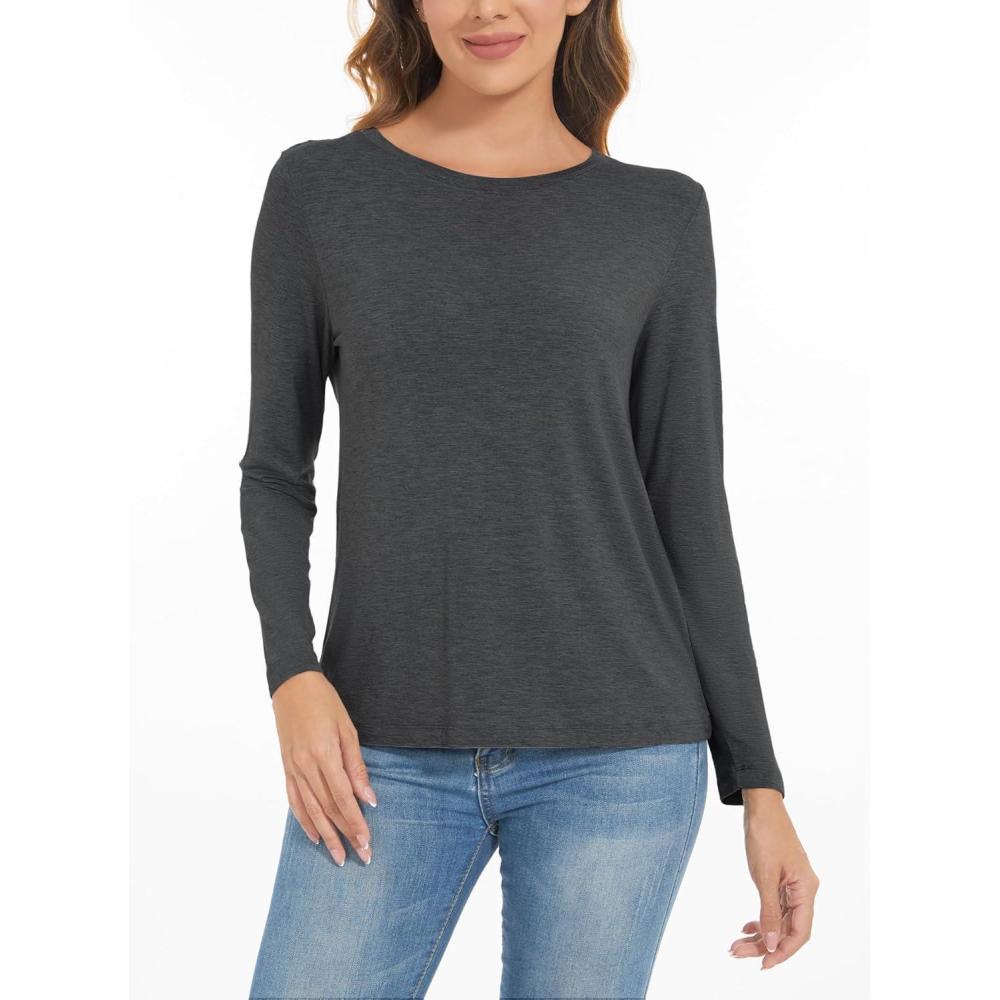 imageGYS Womens Long Sleeve Tops Soft Bamboo Viscose Pajama TopsStyle B  Charcoal