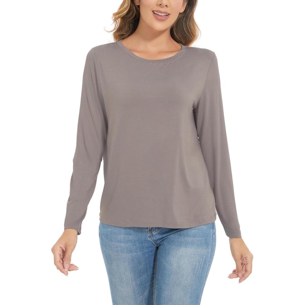 imageGYS Womens Long Sleeve Tops Soft Bamboo Viscose Pajama TopsStyle B  Taupe
