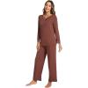 GYS Women’s Bamboo Viscose Pajama Set Long Sleeve Lace Trim Sleepwear with Pockets(A-cherry Mahogany)