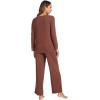 GYS Women’s Bamboo Viscose Pajama Set Long Sleeve Lace Trim Sleepwear with Pockets(A-cherry Mahogany)