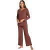 GYS Women’s Bamboo Viscose Pajama Set Long Sleeve Lace Trim Sleepwear with Pockets(A-cherry Mahogany)
