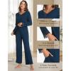GYS Women’s Bamboo Viscose Pajama Set Long Sleeve Lace Trim Sleepwear with Pockets(A-ink Blue)