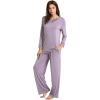 GYS Women’s Bamboo Viscose Pajama Set Long Sleeve Lace Trim Sleepwear with Pockets(A-violet)