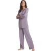 GYS Women’s Bamboo Viscose Pajama Set Long Sleeve Lace Trim Sleepwear with Pockets(A-violet)