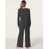 GYS Women’s Bamboo Viscose Pajama Set Long Sleeve Lace Trim Sleepwear with Pockets(B- Black)