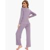 GYS Women’s Bamboo Viscose Pajama Set Long Sleeve Lace Trim Sleepwear with Pockets(C – Violet)