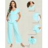 LazyCozy Women’s Bamboo Viscose Pajama Set – Short Sleeve and Long Pants for Cooling, Comfortable Sleep and Lounge(Aqua)
