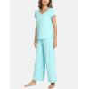 LazyCozy Women’s Bamboo Viscose Pajama Set – Short Sleeve and Long Pants for Cooling, Comfortable Sleep and Lounge(Aqua)