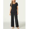 LazyCozy Women’s Bamboo Viscose Pajama Set – Short Sleeve and Long Pants for Cooling, Comfortable Sleep and Lounge(Black)
