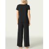 LazyCozy Women’s Bamboo Viscose Pajama Set – Short Sleeve and Long Pants for Cooling, Comfortable Sleep and Lounge(Black)
