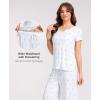 LazyCozy Women’s Bamboo Viscose Pajama Set – Short Sleeve and Long Pants for Cooling, Comfortable Sleep and Lounge(Blue Stripe)