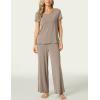 LazyCozy Women’s Bamboo Viscose Pajama Set – Short Sleeve and Long Pants for Cooling, Comfortable Sleep and Lounge(Camel)