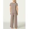 LazyCozy Women’s Bamboo Viscose Pajama Set – Short Sleeve and Long Pants for Cooling, Comfortable Sleep and Lounge(Camel)