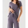 LazyCozy Women’s Bamboo Viscose Pajama Set – Short Sleeve and Long Pants for Cooling, Comfortable Sleep and Lounge(Dark Grey)
