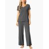 LazyCozy Women’s Bamboo Viscose Pajama Set – Short Sleeve and Long Pants for Cooling, Comfortable Sleep and Lounge(Dark Heather Grey)