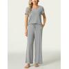 LazyCozy Women’s Bamboo Viscose Pajama Set – Short Sleeve and Long Pants for Cooling, Comfortable Sleep and Lounge(Heather Grey)
