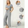 LazyCozy Women’s Bamboo Viscose Pajama Set – Short Sleeve and Long Pants for Cooling, Comfortable Sleep and Lounge(Heather Grey)