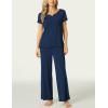 LazyCozy Women’s Bamboo Viscose Pajama Set – Short Sleeve and Long Pants for Cooling, Comfortable Sleep and Lounge(Navy)