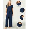 LazyCozy Women’s Bamboo Viscose Pajama Set – Short Sleeve and Long Pants for Cooling, Comfortable Sleep and Lounge(Navy)