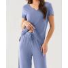 LazyCozy Women’s Bamboo Viscose Pajama Set – Short Sleeve and Long Pants for Cooling, Comfortable Sleep and Lounge(Sky Blue)