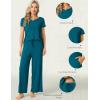 LazyCozy Women’s Bamboo Viscose Pajama Set – Short Sleeve and Long Pants for Cooling, Comfortable Sleep and Lounge(Teal Blue)