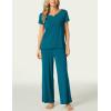 LazyCozy Women’s Bamboo Viscose Pajama Set – Short Sleeve and Long Pants for Cooling, Comfortable Sleep and Lounge(Teal Blue)