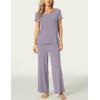 LazyCozy Women’s Bamboo Viscose Pajama Set – Short Sleeve and Long Pants for Cooling, Comfortable Sleep and Lounge(Violet)