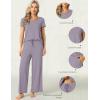 LazyCozy Women’s Bamboo Viscose Pajama Set – Short Sleeve and Long Pants for Cooling, Comfortable Sleep and Lounge(Violet)