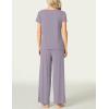 LazyCozy Women’s Bamboo Viscose Pajama Set – Short Sleeve and Long Pants for Cooling, Comfortable Sleep and Lounge(Violet)