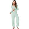 GYS Women’s Bamboo Viscose Pajama Set Long Sleeve Lace Trim Sleepwear with Pockets(B- Green)