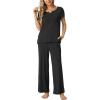 LazyCozy Women’s Bamboo Viscose Pajama Set – Short Sleeve and Long Pants for Cooling, Comfortable Sleep and Lounge(Black)
