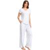 LazyCozy Women’s Bamboo Viscose Pajama Set – Short Sleeve and Long Pants for Cooling, Comfortable Sleep and Lounge(Blue Stripe)