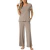 LazyCozy Women’s Bamboo Viscose Pajama Set – Short Sleeve and Long Pants for Cooling, Comfortable Sleep and Lounge(Camel)