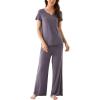 LazyCozy Women’s Bamboo Viscose Pajama Set – Short Sleeve and Long Pants for Cooling, Comfortable Sleep and Lounge(Dark Grey)