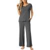 LazyCozy Women’s Bamboo Viscose Pajama Set – Short Sleeve and Long Pants for Cooling, Comfortable Sleep and Lounge(Dark Heather Grey)