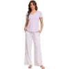 LazyCozy Women’s Bamboo Viscose Pajama Set – Short Sleeve and Long Pants for Cooling, Comfortable Sleep and Lounge(Mauve Ditsy Floral)