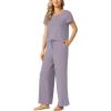LazyCozy Women’s Bamboo Viscose Pajama Set – Short Sleeve and Long Pants for Cooling, Comfortable Sleep and Lounge(Violet)